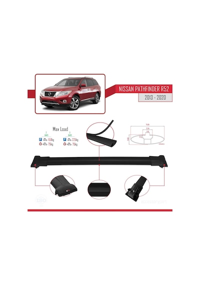 Nissan Pathfinder R52 2013-2020 Arası İle Uyumlu Fly Model Ara Atkı Tavan Barı Siyah
