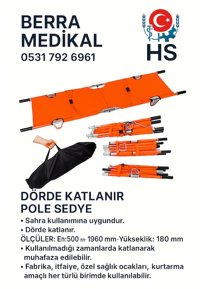 Berra Medikal 4'e Katlanır Pole Sedye