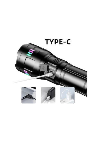 F.b.ı Pro F-3002 Tg Led Gece Şeritli Type-c Şarjlı El Feneri Siyah