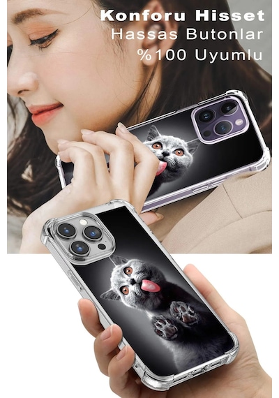 Samsung Galaxy S7 Edge Uyumlu Kedi 2 Baskılı Şeffaf Köşe Korumalı Antişok Kılıf
