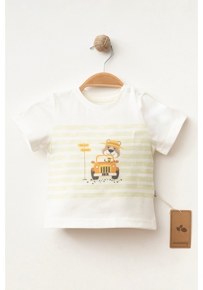 %100 Pamuklu Jungle Lion T-shirt Ekru
