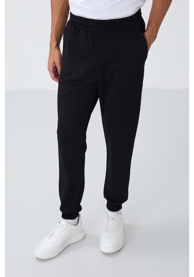 Tommy Life Siyah Kompakt Pamuklu Kalın Pürüzsüz Dokulu Kapüşonlu Comfort Fit Erkek Eşofman Takım - 85262 Siyah