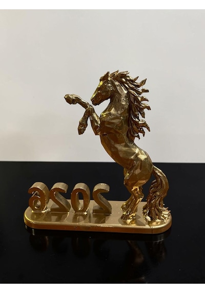 Şahlanan At Figürlü Gold Renk Dekoratif Biblo Ev - Işyeri - Ofis Için Süs 15 Cm