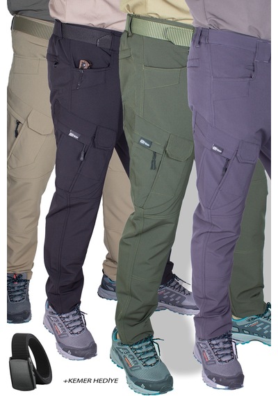 Nikbin 4adet Taktik Outdoor Pantolon Likralı Yazlık Siyah-hakiyeşil-füme-bej Çok Renkli