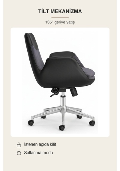 Upstyle Lodos Kumaş Ergonomik Çalışma Koltuğu Füme Krom 65 90 65 Cm