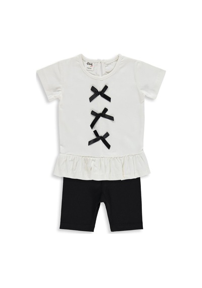 Civil Baby Fiyonk Düğme Baskılı 6-18 Ay Takım - Ekru
