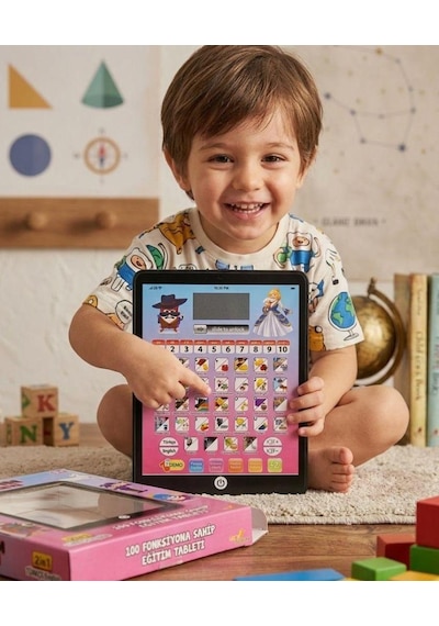 Sesli Pilli 100 Fonksiyonlu 2in1 Eğitici Tablet Türkçe & İngilizce Alfabe Eğitici Oyuncak