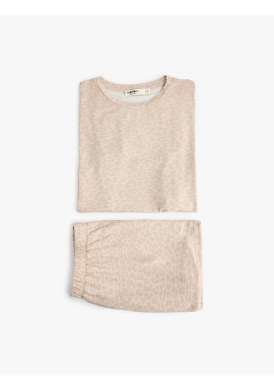Koton Rahat Kesim Leopar Desenli Kısa Kollu Şortlu Pijama Takımı Kahverengi Desenli 7wlk40115mk