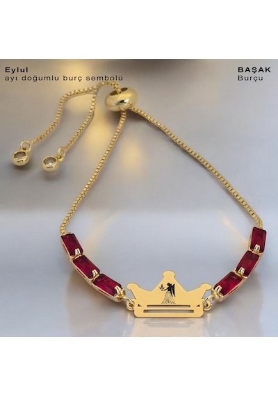 Başak Burçları İçin Kırmızı Taş Desenli Taç Motifli 14 Ayar Altın Plakalı Hediye Bileklik-496burç Başak Başak Burçları İçin Kırmızı Taş Desenli Taç Motifli 14 Ayar Altın Plakalı Hediye Bileklik-496burç Başak