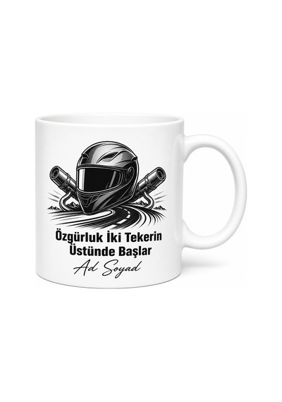 Motosiklet Aşığı İki Teker Tutkununa Kask Egzoz Asfalt Ruhu Kupa Bardak Hediye Beyaz / Çok Renkli