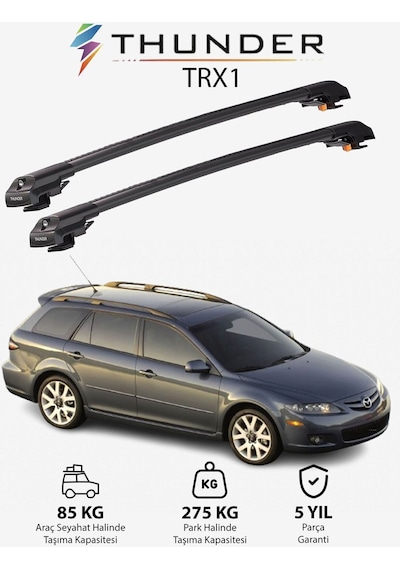Mazda 6 2002-2007 Trx1 Thunder Carrier Kilitli Ara Atkı Taşıyıcı Tavan Barı Siyah