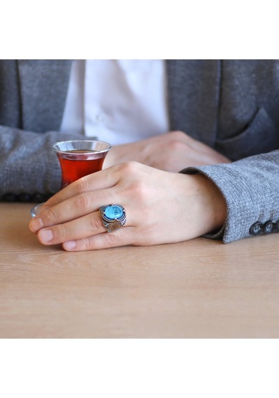 Aqua Paraiba Taşlı Kenarları Kalem Işçilik Detaylı 925 Ayar Gümüş (500124941)