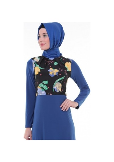 Nidya Moda Pilili Saks Elbise-4046Sx Saks