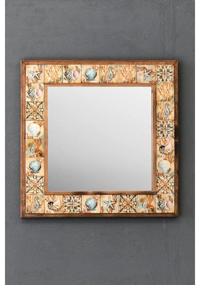 Tr Oscar Stone Decor Masif Çerçeveli Mozaik Taş Ayna 43 Cm X 43 Cm Shell-deniz Yıldızı Desen Marin Genel