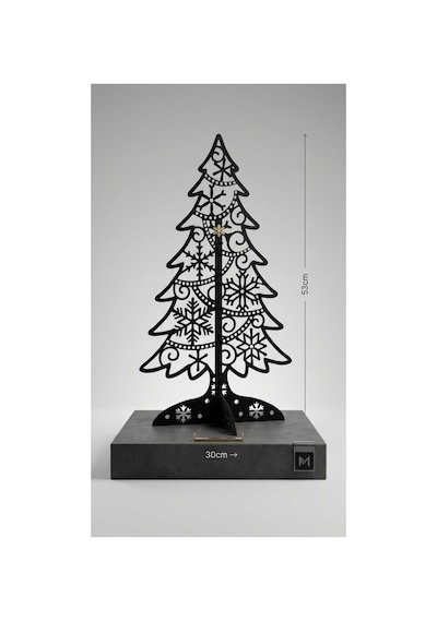 53 Cm Mat Siyah Metal Yılbaşı Ağacı Biblo - Kar Tanesi Detaylı Modern Yılbaşı Süsleme Standı Kahverengi - 942751326