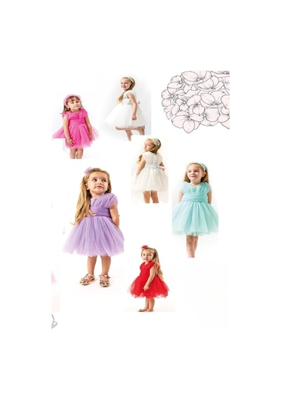 Kız Çocuk Pudra Tül Abiye İnçili Çiçek Taçlı Tül Elbise-1344 Pembe