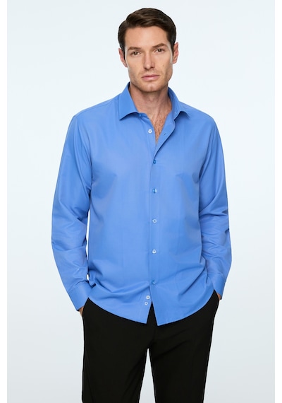 Morven Erkek Mavi Düz Slim Fit Sert Yaka Gömlek 26mc004066300 Mavi