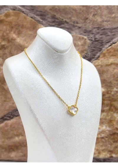 Gold Renk Sedef Taşlı Yonca Kadın Gümüş Kolye Gümüş