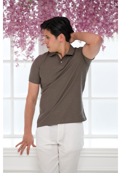 Advante Slimfit Spor Örgü Kumaş Tek Düğme Polo Yaka T-shirt Kahverengi