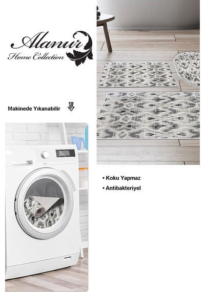 Dekoreko Kaymaz Taban Djt 3 Lü Banyo Paspas Takımı Trend Karışık Iskandinav F5136 gri