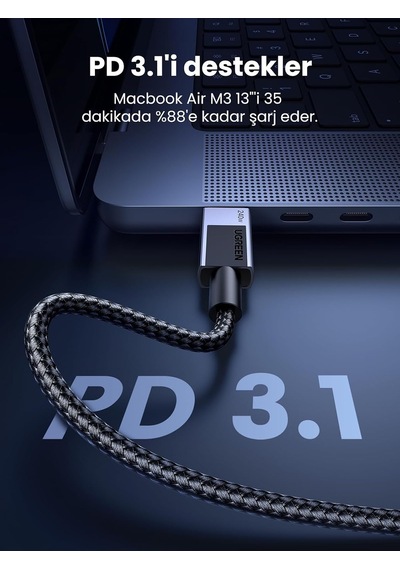 Lexroo Usb-c To Usb-c 240w Pd Hızlı Şarj Kablosu, Uzay Grisi, 1m, 45067 Diğer