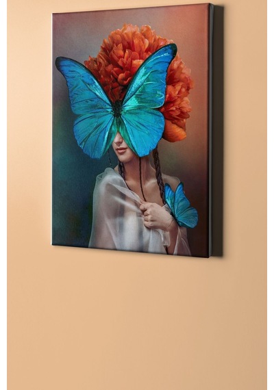 Webstyle Sayılarla Boyama Seti Kasnaklı Mavi Kelebek Ve Kızıl Kadın 50 X 65 Cm