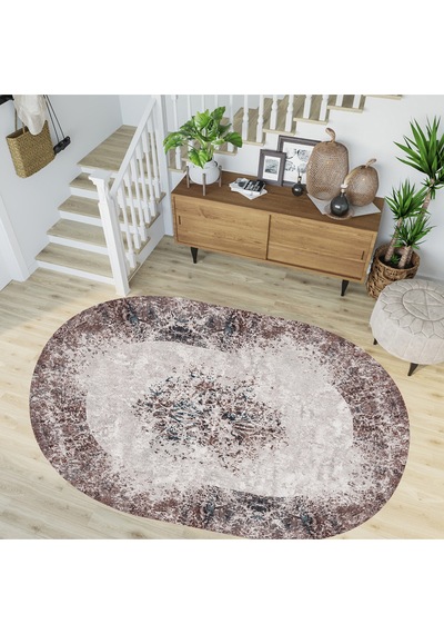 Rovigo Home Dijital Baskı Yıkanabilir Kaymaz Taban Oval Salon Halısı RVG7274-HT198 Çok Renkli
