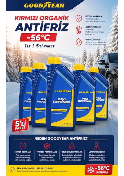 Goodyear Goodyear 5'li Kırmızı Organik Antifriz -56 C 1 Lt 5 X 1 Litre
