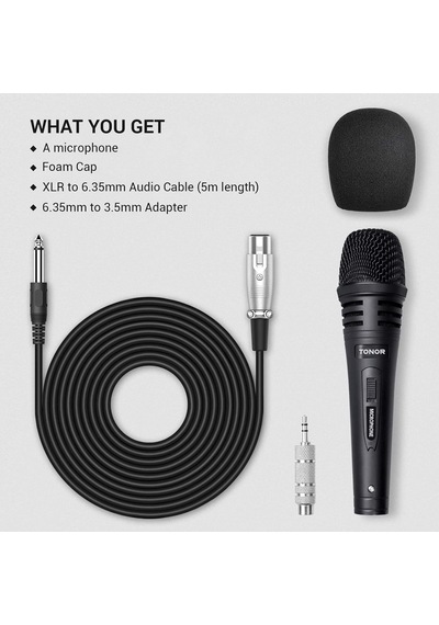 Tonor K1 Kablolu Dinamik Karaoke Mikrofonu - Tak Çalıştır El Mikrofonu 3m Kablolu