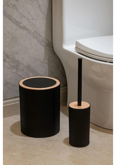 Quardi Banyo Seti Modern Çizgili - 7 Litre Kova 4 Parça Banyo Çöp Kovası Seti Beyaz