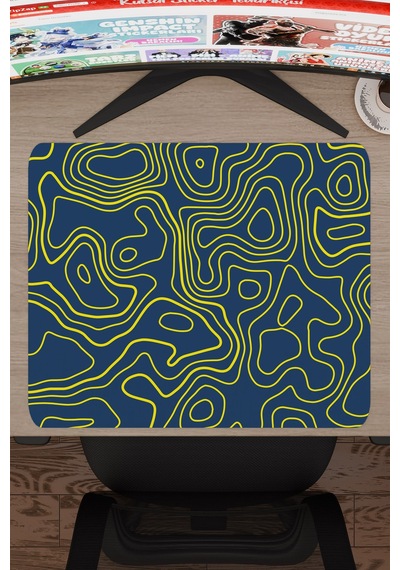 Sarı Lacivert 48x40 Xl Taraftar Gaming Oyuncu Mouse Pad Kaymaz Taban Büyük Fare Altlığı Topography