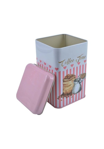 Sprinkles Coffee Time Desenli Kare Metal Saklama Kabı 10.5 x 10.5 x 16 CM 1.7 L Çok Renkli