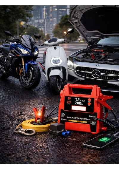 20000mah 12v Araç Akü Takviye Cihazı 2000a Tepe Akım Lcd Ekranlı Çift Voltaj Jump Starter Powerbank