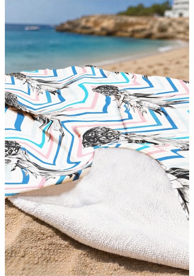 Ananas Zigzag Desenli Tropikal Plaj Havlusu - Modern Marine Pastel Çizgili Hızlı Kuruyan Plaj Örtüsü Bulut Kabuğu