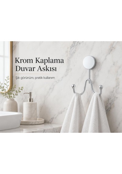 Alper Banyo İris Krom Kaplama İkili Askılık, Yapışkanlı Ve Vidalı Montajlı Duvar Askısı, Banyo Mutfak Antre Diğer