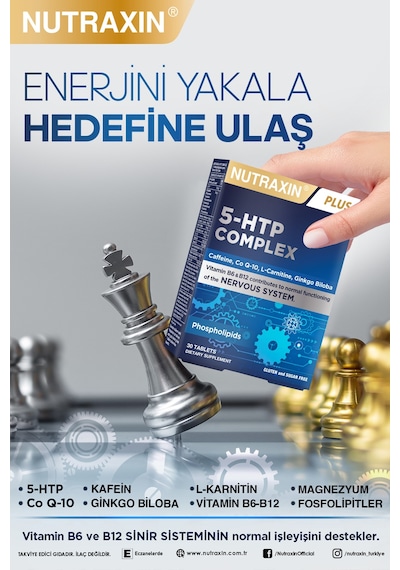 Nutraxin 5-HTP Complex 30 Tablet–Serotonin Desteği, B6 & B12 Vitaminli, Ginkgo Biloba ve Koenzim Q10 İçerikli