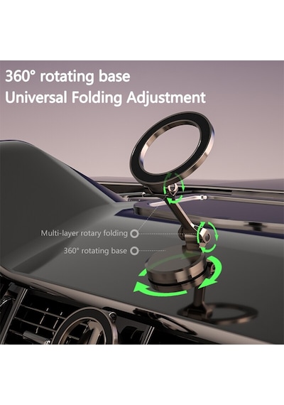 360 Dönebilen Magsafe Mıknatıslı Magnetik Stand Araç İçi Telefon Tutucu Wireless Şarj Yapmaz Siyah