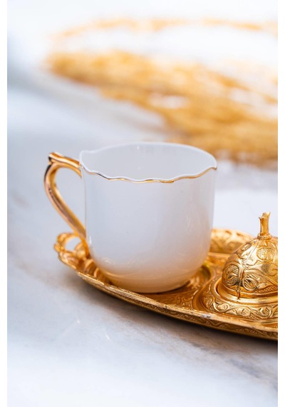 Acar Syt-012406/12 Ayla 2 Kişilik Tepsili Sunum Kahve Fincanı Takımı - 90 Ml Beyaz - Gold