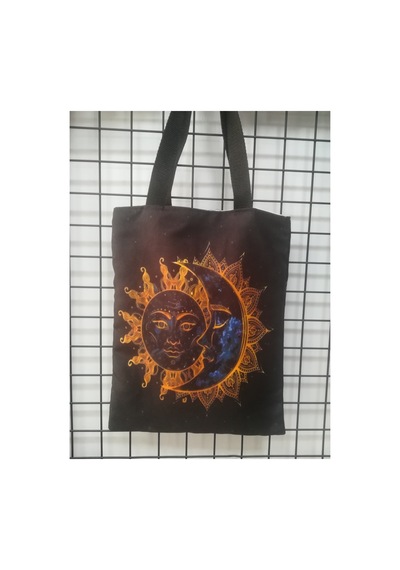 Owl Bag Mistik Bohem Sun And Moon Desenli Tasarım Kumaş Omuz Çantası siyah