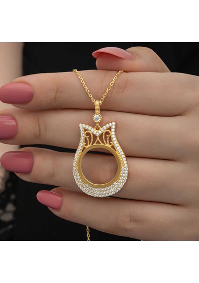 Gümüş Gold Kaplama Çeyrek Altın Takılabilen Kadın Kolye Altın