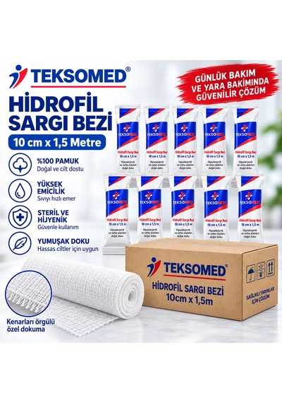 Teksomed Hidrofil Sargı Bezi 10 Cm X 1,5 Metre 10 Adet