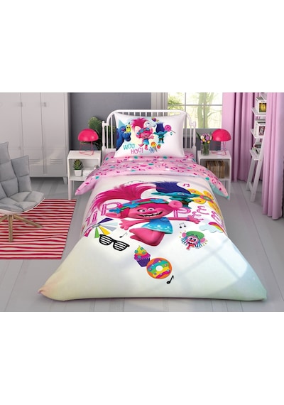 Taç Lisanslı Trolls Color Party Tek Kişilik Nevresim Takımı (553831952)