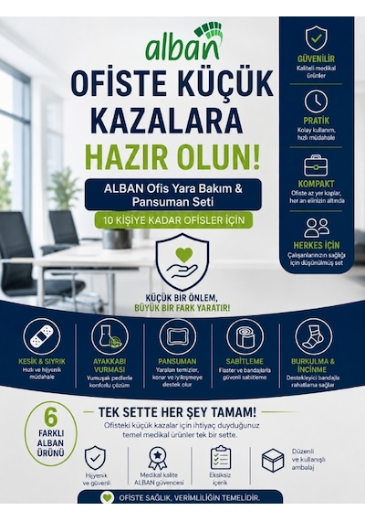 Standart Ofis Yara Bakım & Pansuman Seti 10 Kişiye Kadar, 446 Parça, Kesik & Sıyrık, Ayakkabı Vurması, Burkulma & İncinme İçin