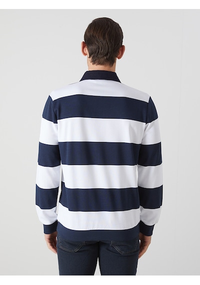 Lcwaıkıkı Basic Lacivert Polo Yaka Uzun Kollu Çizgili Erkek Sweatshirt
