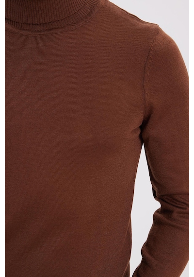 Tudors Slim Fit Tam Boğazlı Yaka Düz Yün Kahverengi Erkek Triko Kazak-39415 Kahverengi