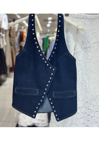Maison Meda Lacivert Zımbalı Anvelop Denim Yelek Lacivert