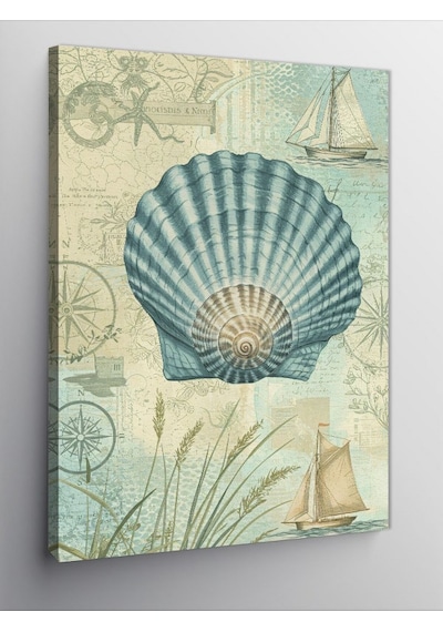 Kanvas Tablo Deniz Kabukları Ve Harita Motifi 100cmx140cm