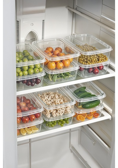 Buzdolabı Saklama Organizer, Kendinden Kapaklı, Mikrodalga Ve Buzluğa Uygun, 6 Adet 1350ml Beyaz