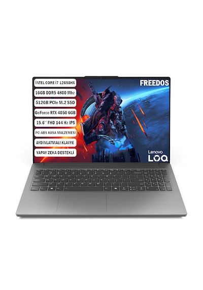 Lenovo LOQ 15IAX9E 83LK002VTR i7-12650HX 16 GB 512 GB SSD RTX4050 15.6" Dos Dizüstü Bilgisayar