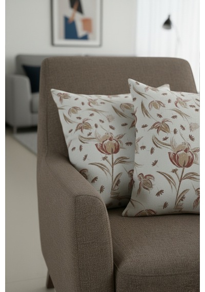 Chevron Bohem Dekoratif Punch Yastık Kırlent Kılıfı 2 Adet 45x45 Rustik Çiçek Kahverengi 45 x 45